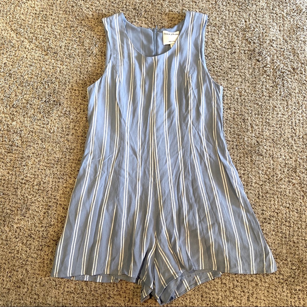 Privacy Please White Blue Striped Romper Small